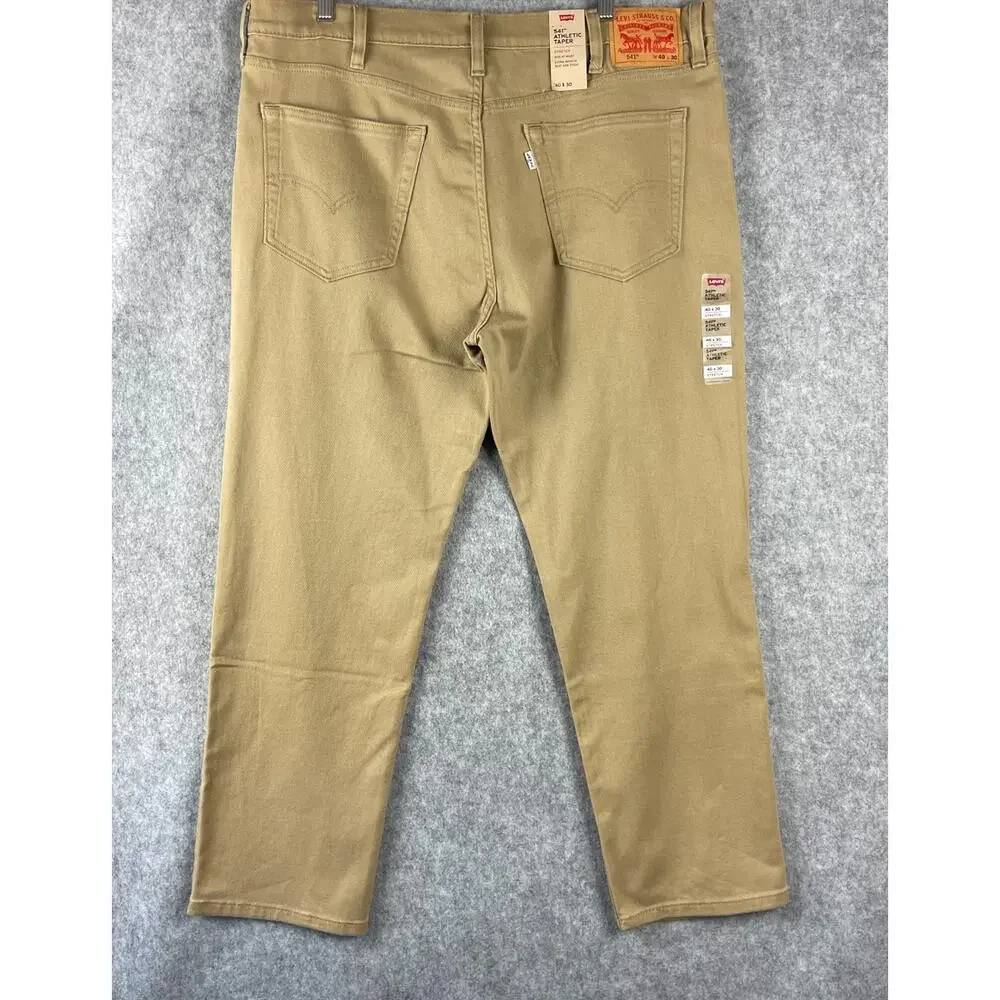 Levis 541 Athletic Taper Jeans Mens 40x30 Beige Stretch White‎ Tab 5 Pocket NEW